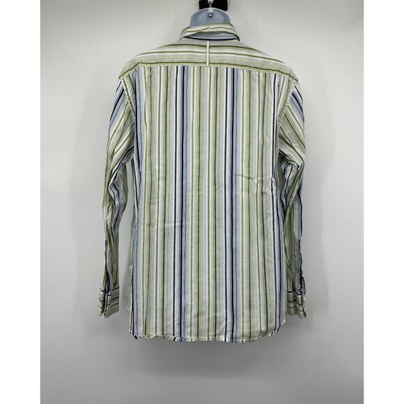 Banana Republic Mens Striped Button-Up Long-Sleeve Shirt L Green/Blue - Picture 2 of 7